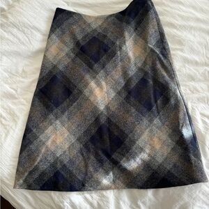 Brooks Brothers Navy and Gray Plaid A-Line Skirt